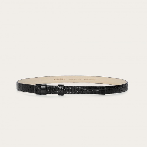 Thin belt without a buckle, black croco